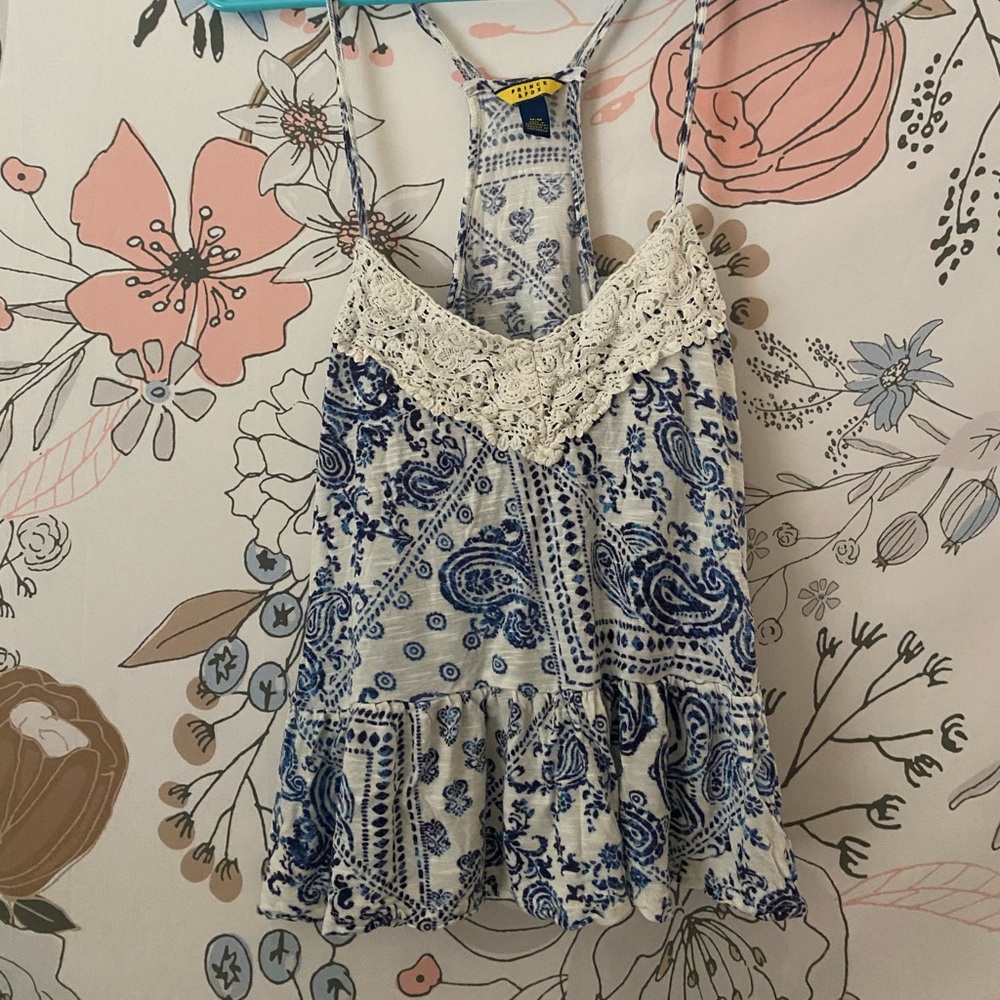 blue and white tank top